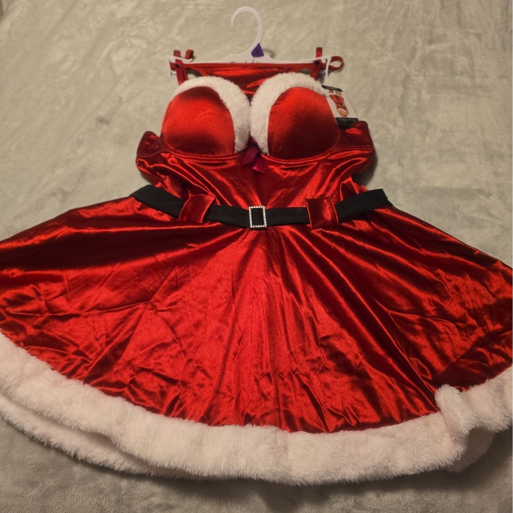 French Affair Women's Red Santa Claus Lingerie Set Babydoll Thong Christmas Xl